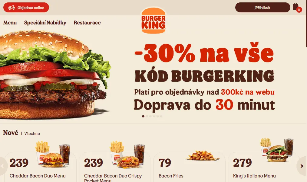 Burger King Ceny Menu (Czech Republic)