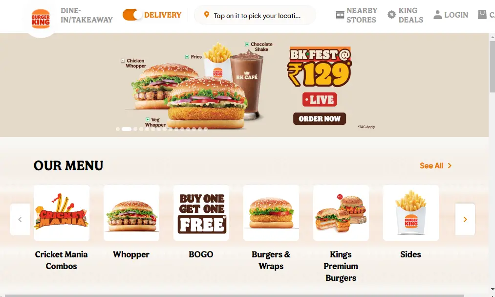 Burger King Menu Prices (India)