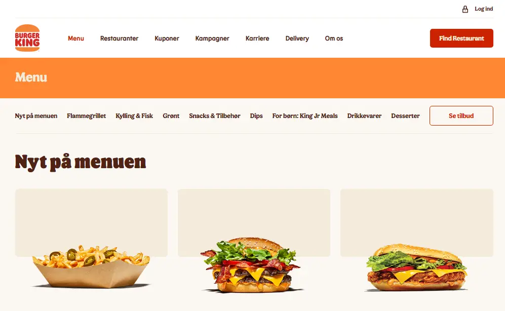 Bedst Menneskelige race Privilegium Burger King Menu Priser (Denmark) August 2023